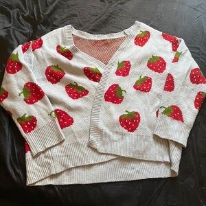 Strawberry Patterned Sweater Cardigan